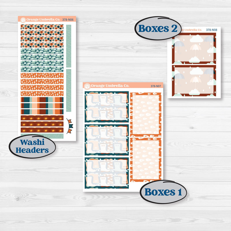 Rainy Day April Kit | A5 Plum Daily Planner Kit Stickers | Sun Showers | KIT-378-N