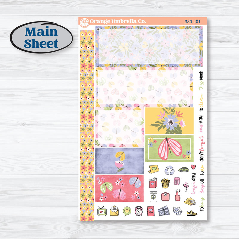 Floral Butterfly Planner Kit | Plum Vertical Priorities 7x9 Planner Kit Stickers | Spring up | KIT-380-J