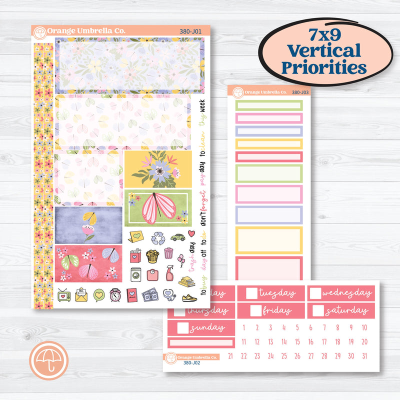 Floral Butterfly Planner Kit | Plum Vertical Priorities 7x9 Planner Kit Stickers | Spring up | KIT-380-J