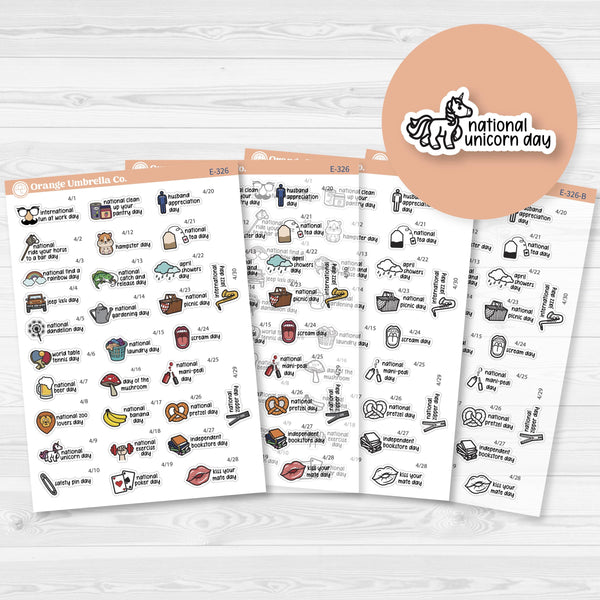 April Wacky Holidays Script Planner Stickers | F17 | E-326