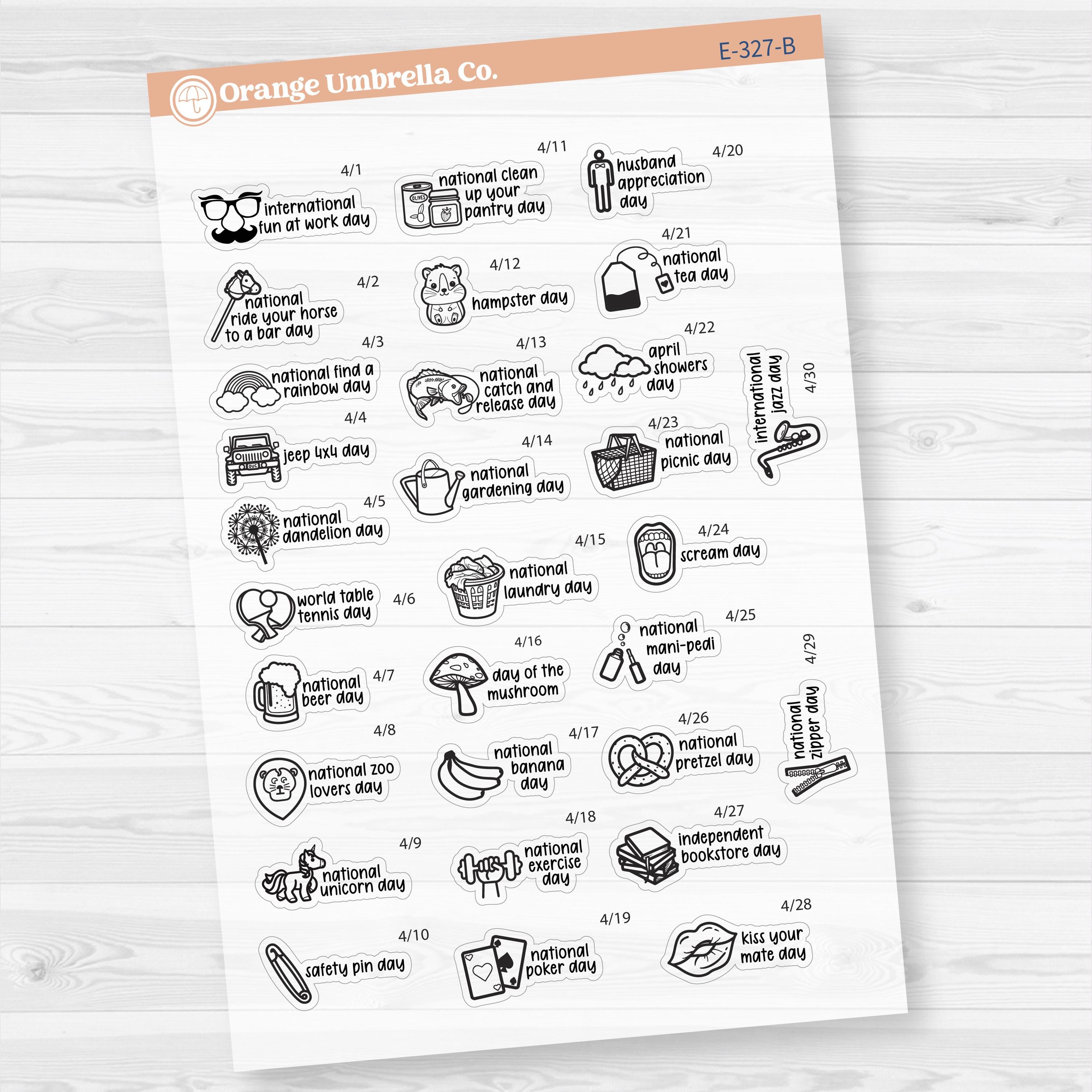 April Wacky Holidays Mini Script Planner Stickers | F17 | E-327