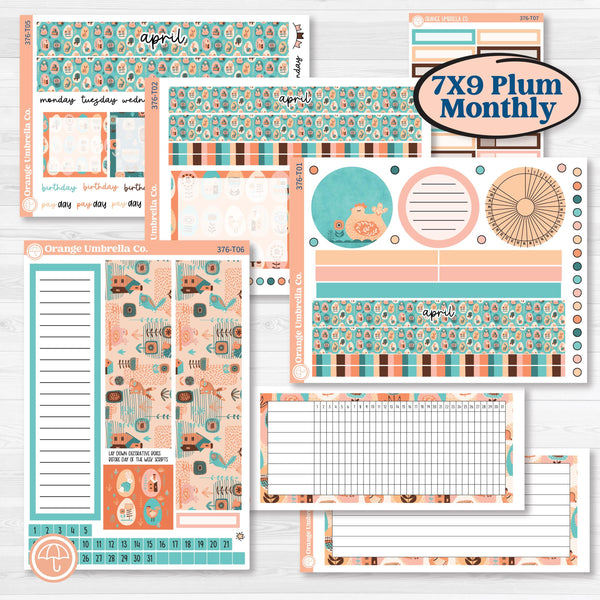 Easter Folk Art Kit | 7x9 Plum Monthly & Dashboard Planner Kit Stickers | Some Bunny | KIT-376-T