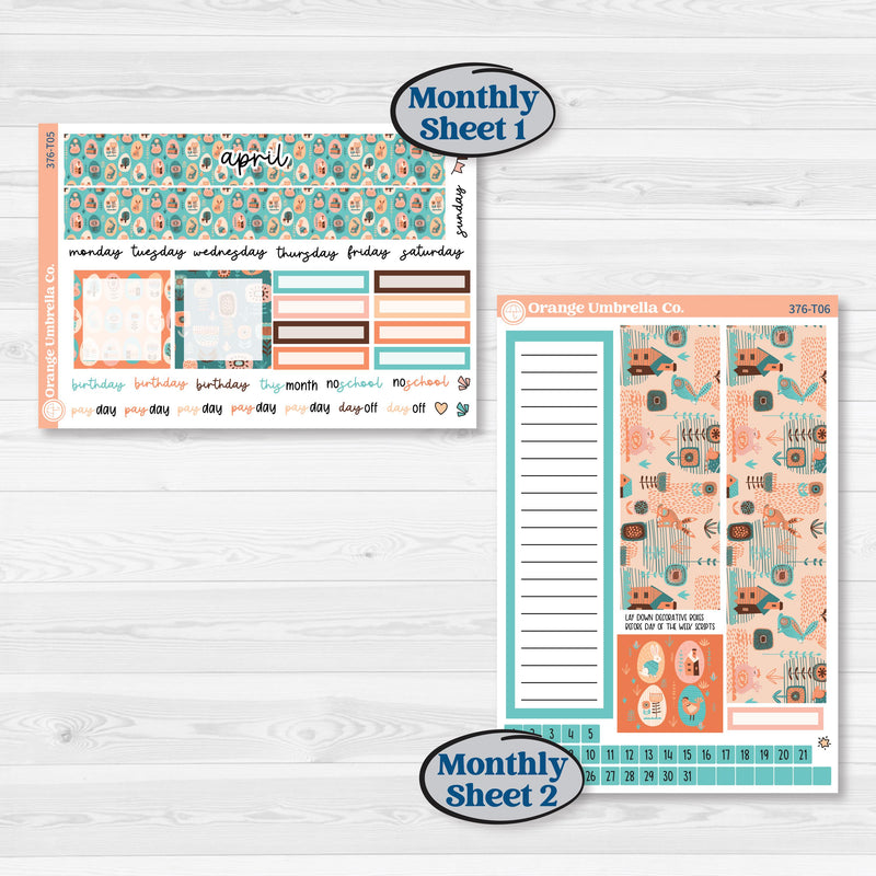 Easter Folk Art Kit | 7x9 Plum Monthly & Dashboard Planner Kit Stickers | Some Bunny | KIT-376-T