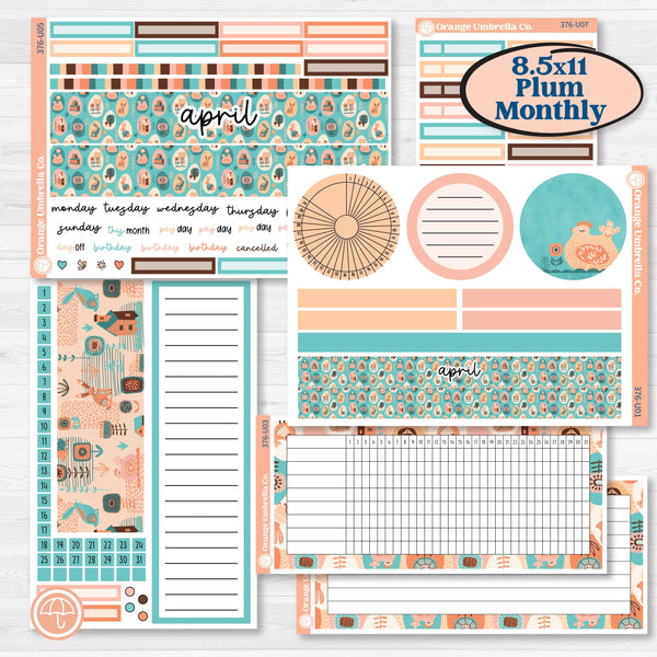 Easter Folk Art Kit | 8.5x11 Plum Monthly & Dashboard Planner Kit Stickers | Some Bunny | KIT-376-U