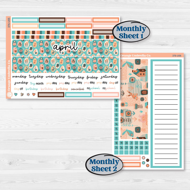 Easter Folk Art Kit | 8.5x11 Plum Monthly & Dashboard Planner Kit Stickers | Some Bunny | KIT-376-U