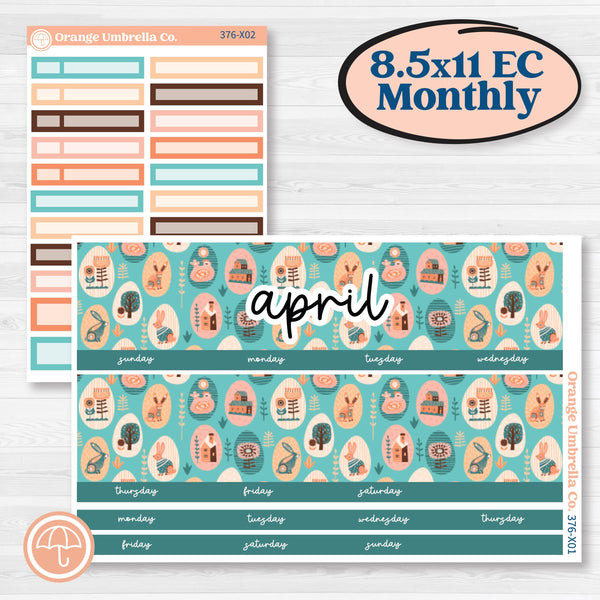 Easter Folk Art Kit | 8.5 x 11 Erin Condren Monthly Planner Kit Stickers | Some Bunny | KIT-376-X