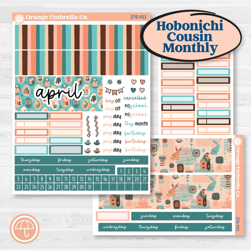 Easter Folk Art Kit | Hobonichi Cousin Monthly Planner Kit Stickers | Some Bunny | KIT-376-Y