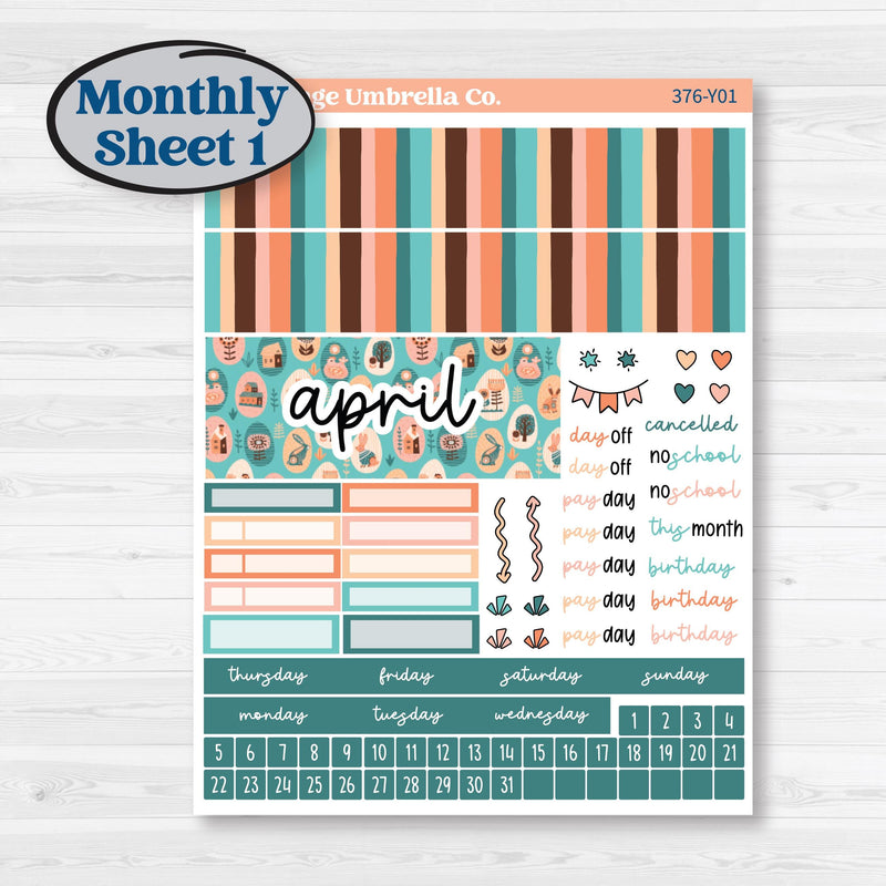 Easter Folk Art Kit | Hobonichi Cousin Monthly Planner Kit Stickers | Some Bunny | KIT-376-Y