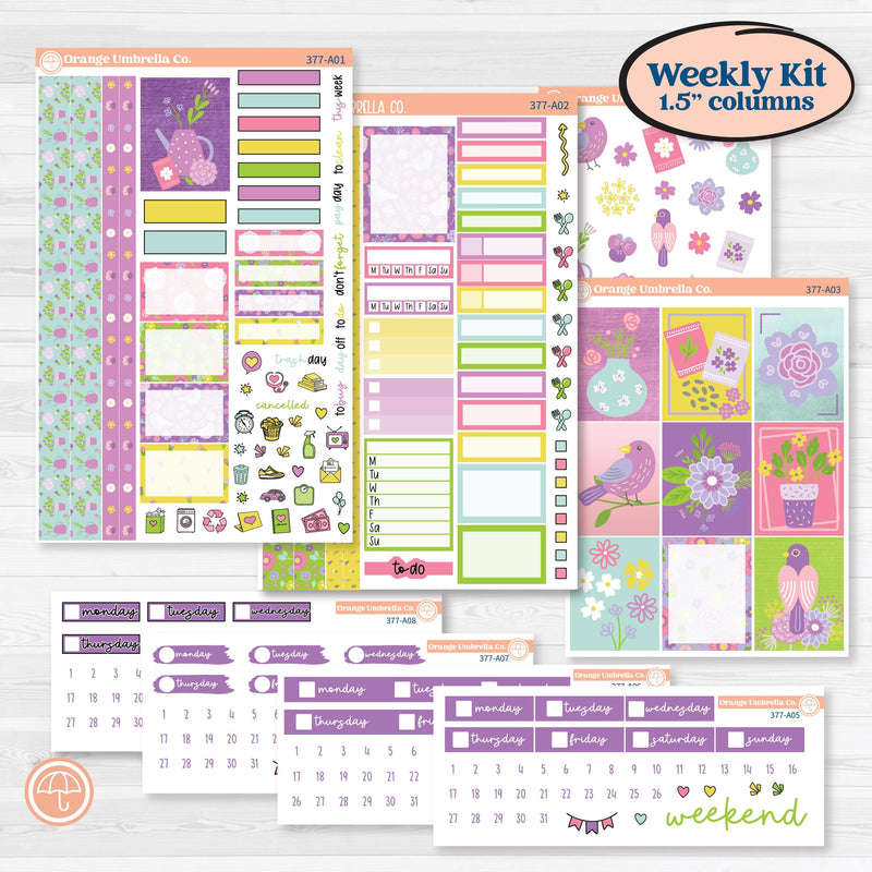 Bird Butterfly and Flower Kit | Weekly Sticker Kit for Vertical Planners like Erin Condren | Very Violet | KIT-377-A