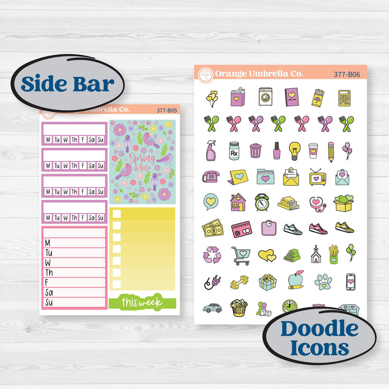 Bird Butterfly and Flower Kit | Weekly Add-On Planner Kit Stickers | Very Violet | KIT-377-B