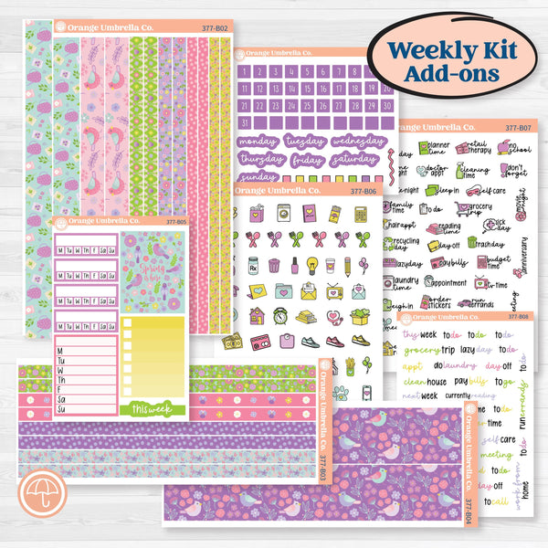 Bird Butterfly and Flower Kit | Weekly Add-On Planner Kit Stickers | Very Violet | KIT-377-B