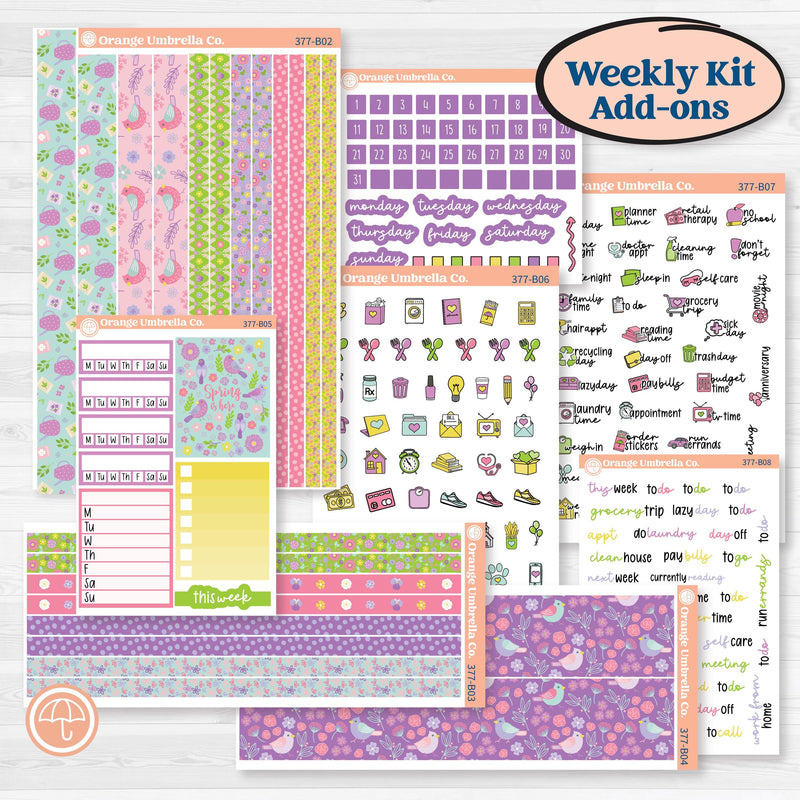 Bird Butterfly and Flower Kit | Weekly Add-On Planner Kit Stickers | Very Violet | KIT-377-B