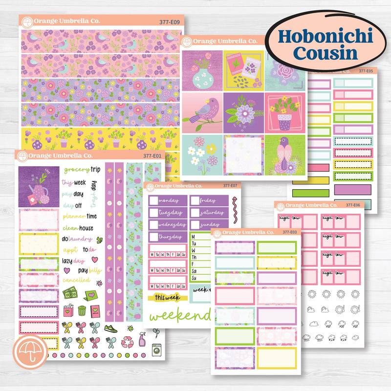 Bird Butterfly and Flower Kit | Hobonichi Cousin Weekly & Daily Planner Kit Stickers | Very Violet | KIT-377-E