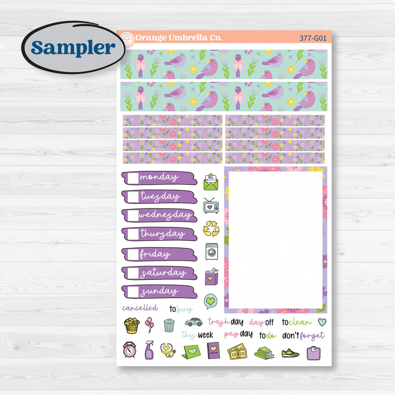 Bird Butterfly and Flower Kit | A5 Compact Vertical Planner Kit Stickers for Erin Condren | Very Violet | KIT-377-G