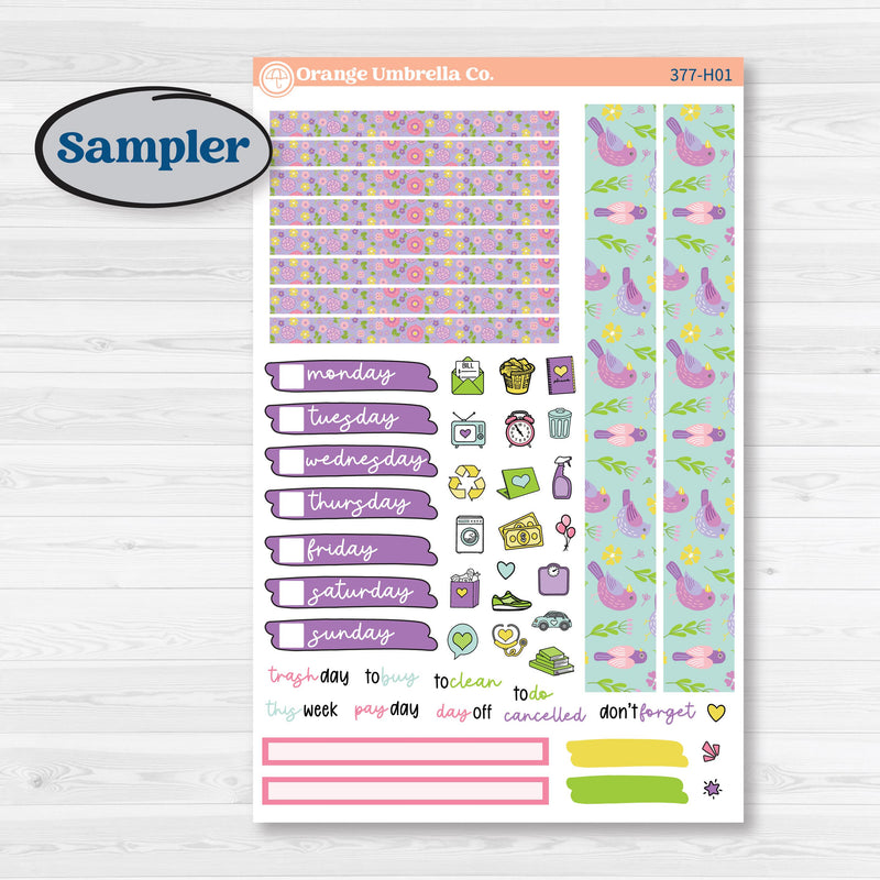 Bird Butterfly and Flower Kit | 7x9 Compact Vertical Planner Kit Stickers | Very Violet | KIT-377-H