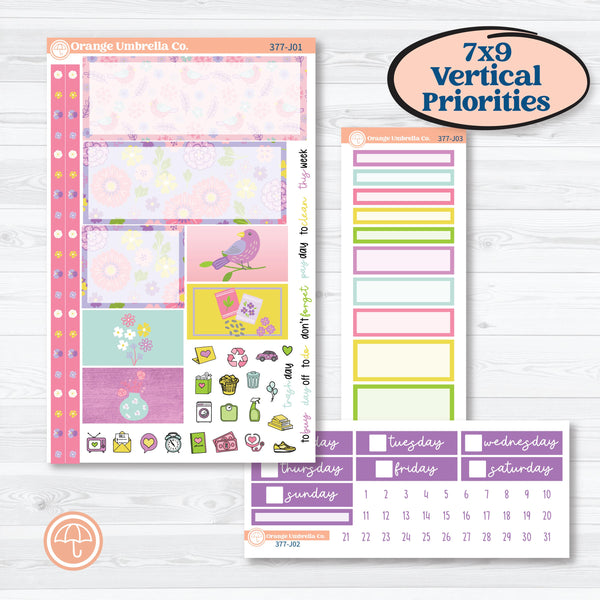 Bird Butterfly and Flower Kit | Plum Vertical Priorities 7x9 Planner Kit Stickers | Very Violet | KIT-377-J