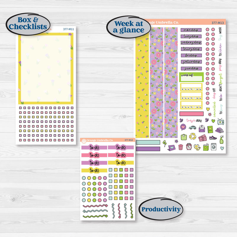 Bird Butterfly and Flower Kit | 7x9 Erin Condren Daily Duo Planner Kit Stickers | Very Violet | KIT-377-M