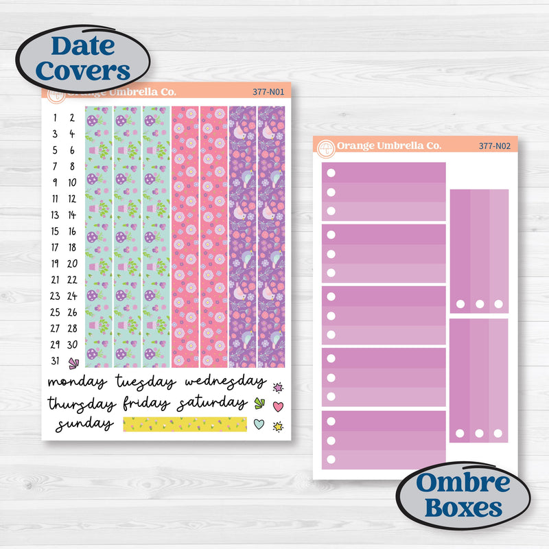 Bird Butterfly and Flower Kit | A5 Plum Daily Planner Kit Stickers | Very Violet | KIT-377-N