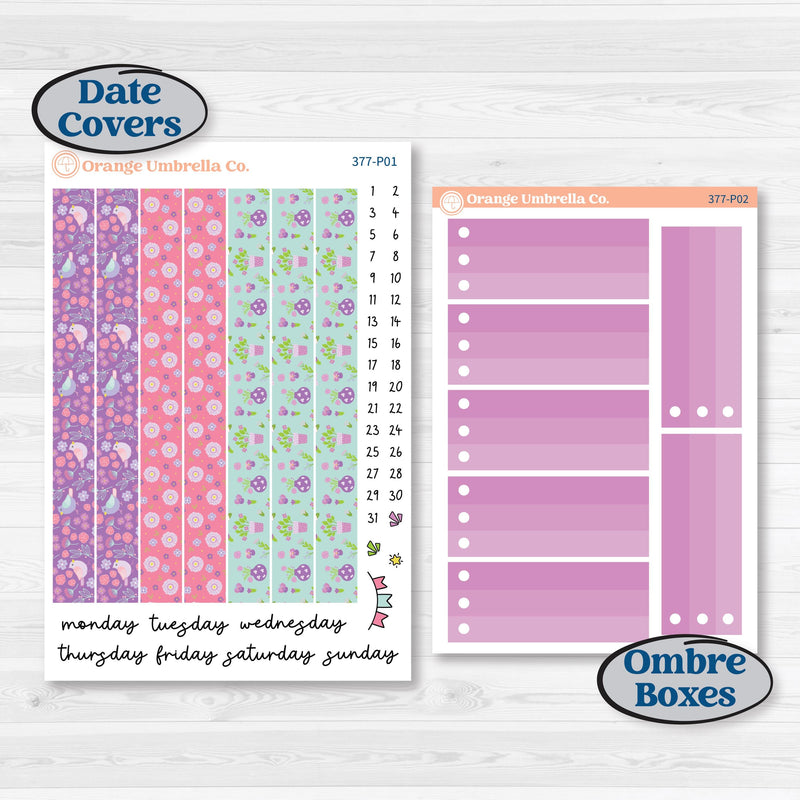 Bird Butterfly and Flower Kit | 7x9 Plum Daily Planner Kit Stickers | Very Violet | KIT-377-P