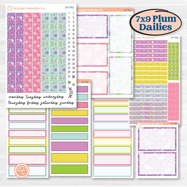 Bird Butterfly and Flower Kit | 7x9 Plum Daily Planner Kit Stickers | Very Violet | KIT-377-P