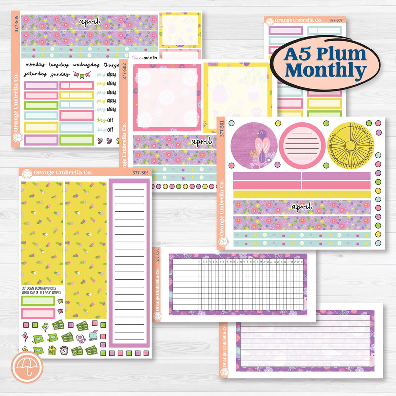 Bird Butterfly and Flower Kit | A5 Plum Monthly & Dashboard Planner Kit Stickers | Very Violet | KIT-377-S