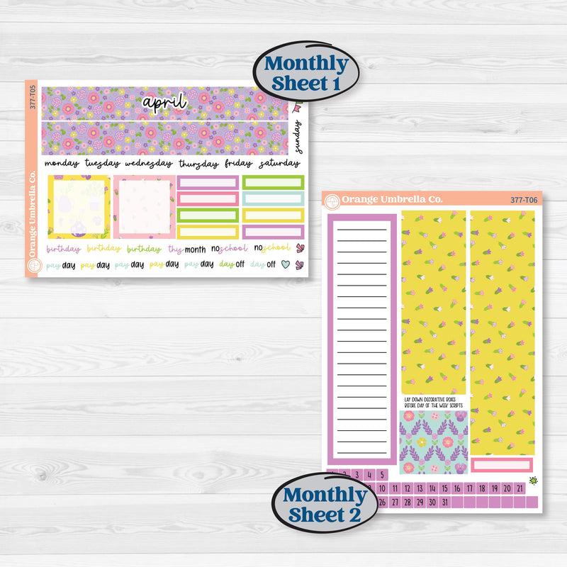 Bird Butterfly and Flower Kit | 7x9 Plum Monthly & Dashboard Planner Kit Stickers | Very Violet | KIT-377-T