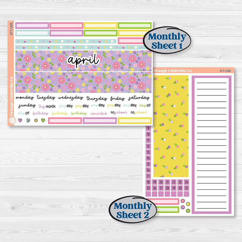 Bird Butterfly and Flower Kit | 8.5x11 Plum Monthly & Dashboard Planner Kit Stickers | Very Violet | KIT-377-U