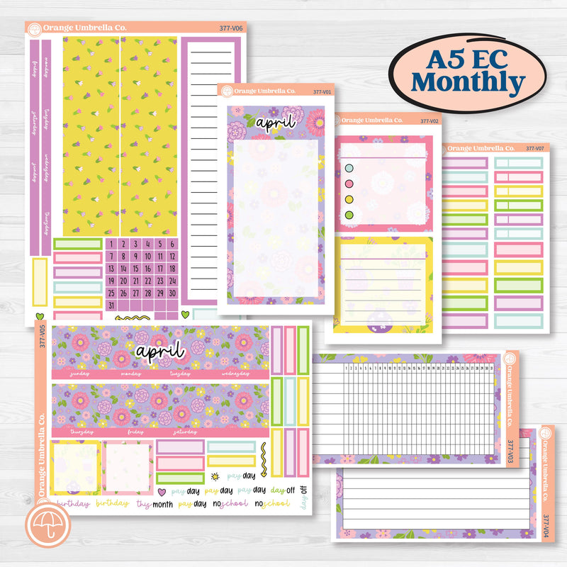 Bird Butterfly and Flower Kit | A5 Erin Condren Monthly & Dashboard Planner Kit Stickers | Very Violet | KIT-377-V