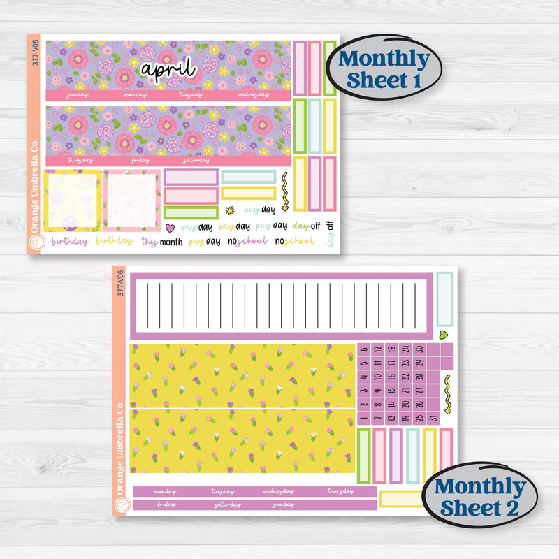 Bird Butterfly and Flower Kit | A5 Erin Condren Monthly & Dashboard Planner Kit Stickers | Very Violet | KIT-377-V