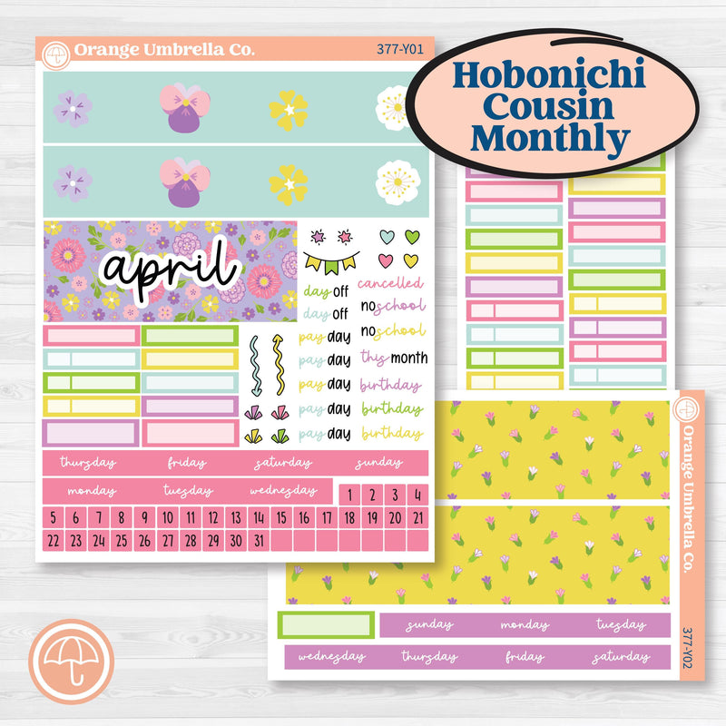 Bird Butterfly and Flower Kit | Hobonichi Cousin Monthly Planner Kit Stickers | Very Violet | KIT-377-Y