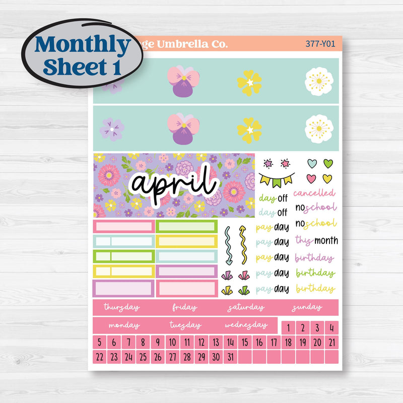 Bird Butterfly and Flower Kit | Hobonichi Cousin Monthly Planner Kit Stickers | Very Violet | KIT-377-Y