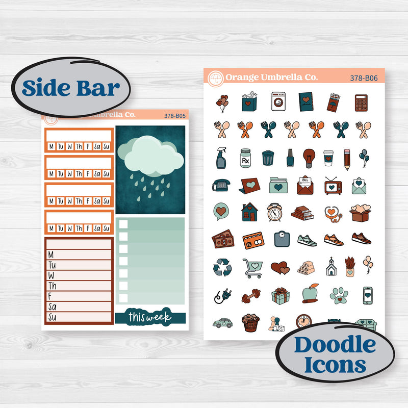 Rainy Day April Kit | Weekly Add-On Planner Kit Stickers | Sun Showers | KIT-378-B