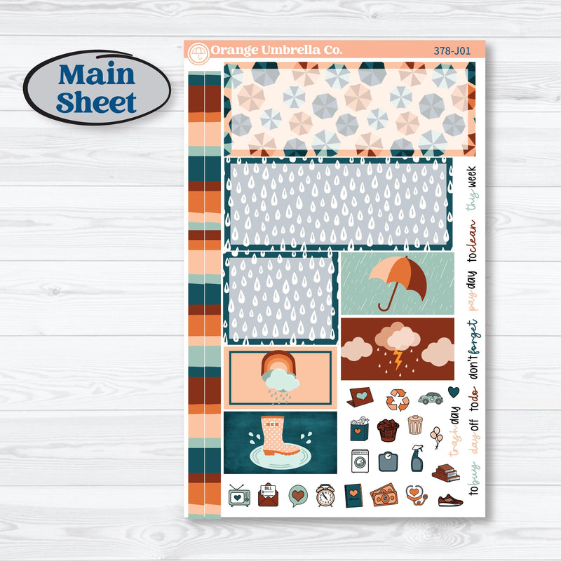 Rainy Day April Kit | Plum Vertical Priorities 7x9 Planner Kit Stickers | Sun Showers | KIT-378-J