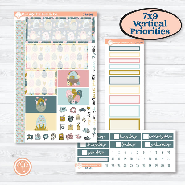 Spring Easter Kit | Plum Vertical Priorities 7x9 Planner Kit Stickers | Eggcellent | KIT-379-J