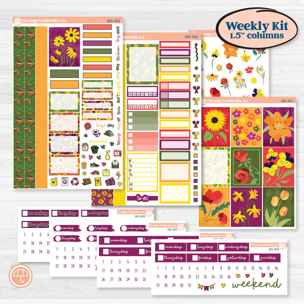 Spring or Summer Floral Kit | Weekly Sticker Kit for Vertical Planners like Erin Condren | Flower Garden | KIT-381-A