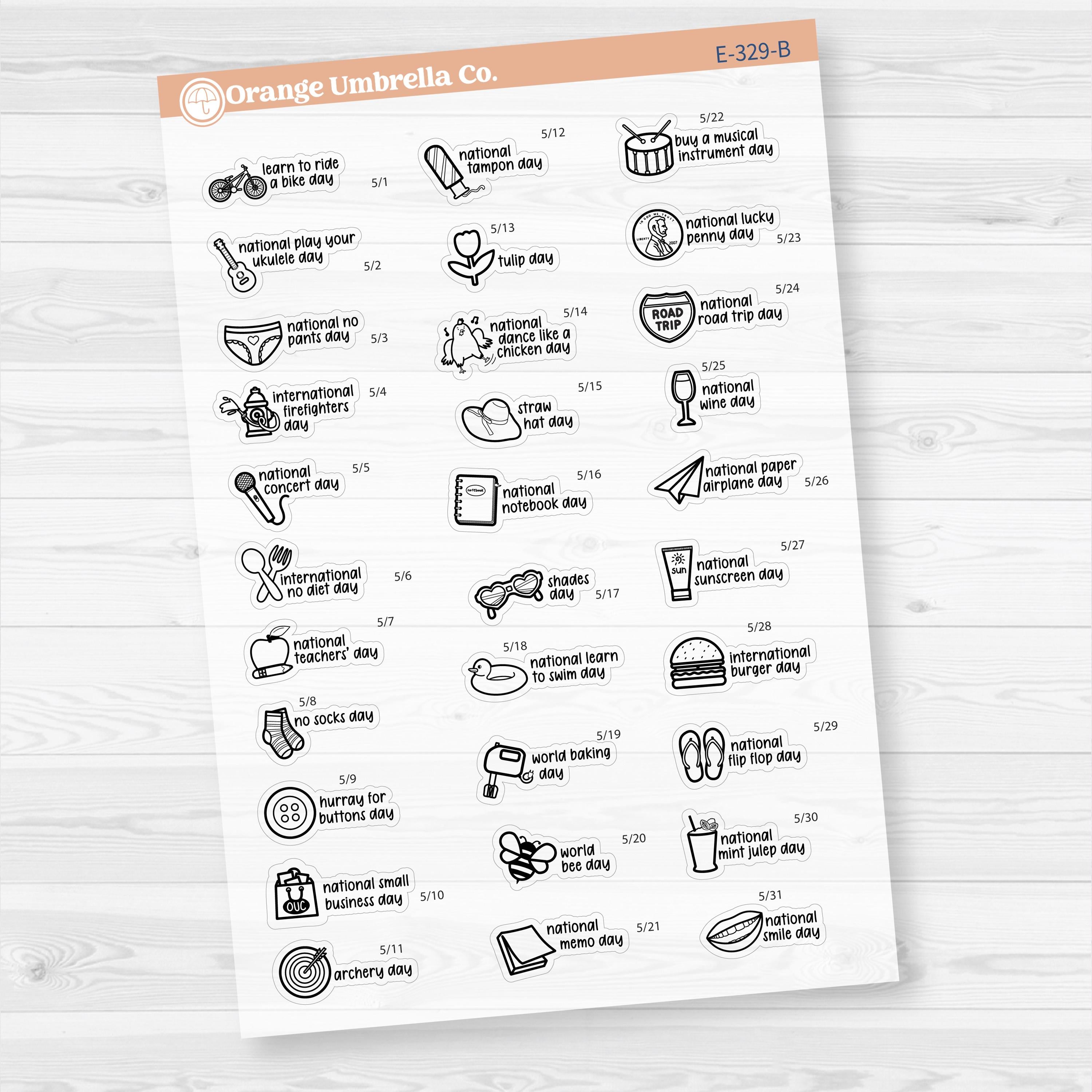 May Wacky Holidays Mini Planner Stickers | F17 | E-329