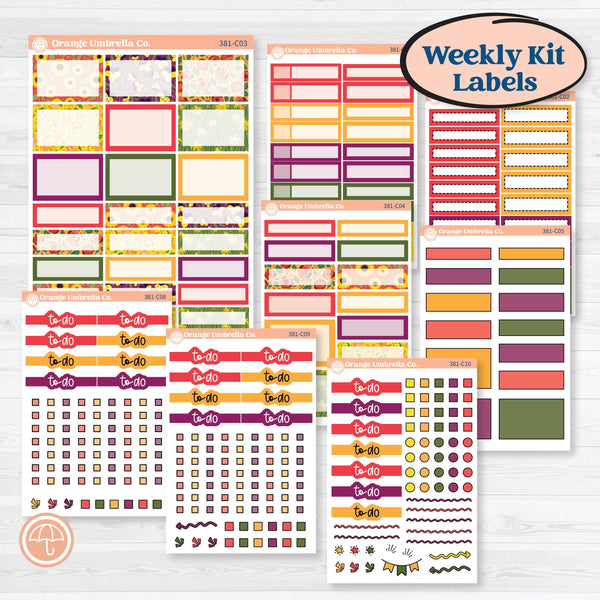 Spring or Summer Floral Kit | Weekly Add-On Labels Planner Kit Stickers | Flower Garden | KIT-381-C