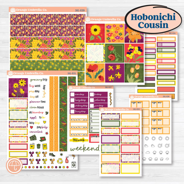 Spring Sticker Kit, Flower Stickers, Floral Planner Kit | Hobonichi Cousin Weekly & Daily Planner Kit Stickers | Flower Garden | KIT-381-E