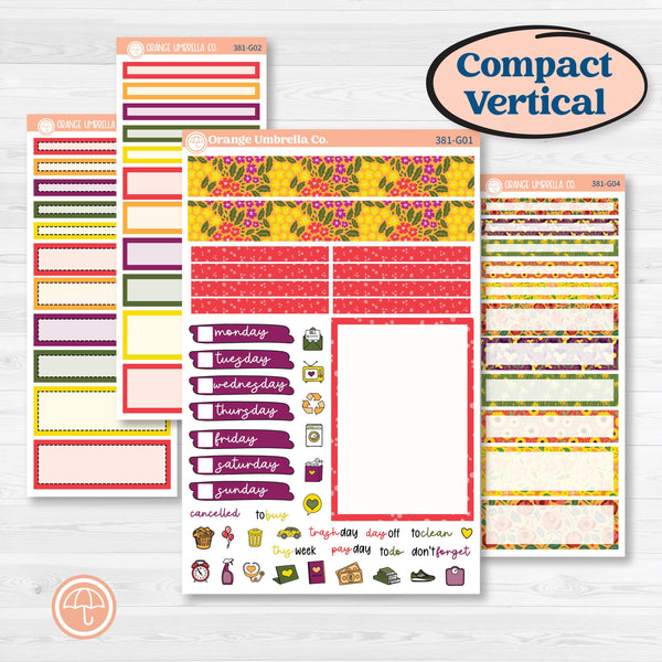 Spring or Summer Floral Kit | A5 Compact Vertical Planner Kit Stickers for Erin Condren | Flower Garden | KIT-381-G