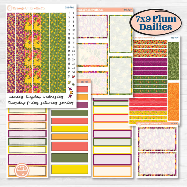 Spring or Summer Floral Kit | 7x9 Plum Daily Planner Kit Stickers | Flower Garden | KIT-381-P