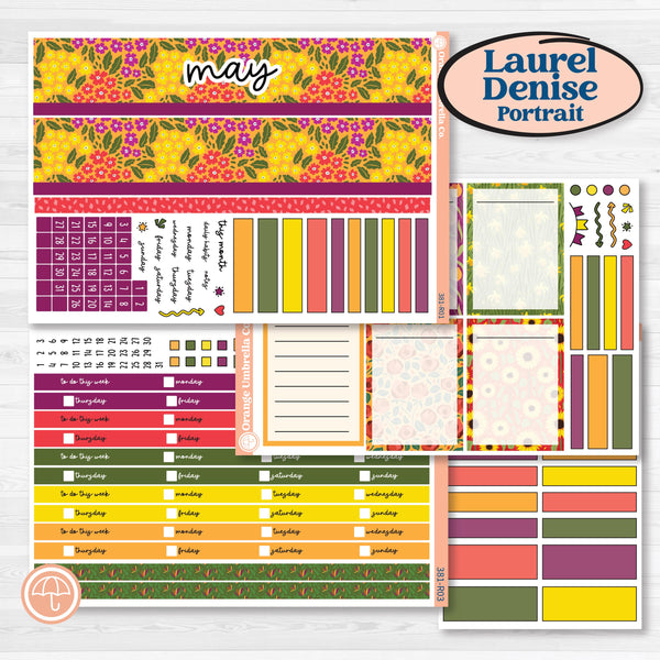 Spring or Summer Floral Kit | Laurel Denise Portrait Planner Kit Stickers | Flower Garden | KIT-381-R