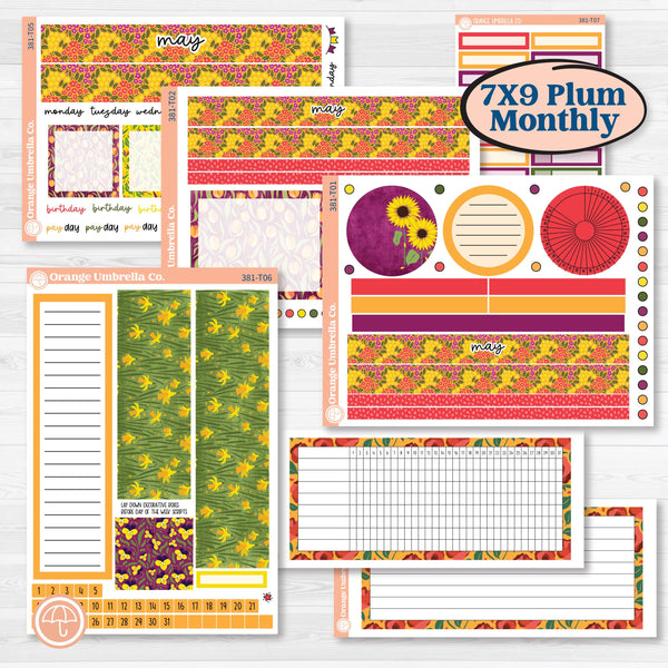 Spring or Summer Floral Kit | 7x9 Plum Monthly & Dashboard Planner Kit Stickers | Flower Garden | KIT-381-T