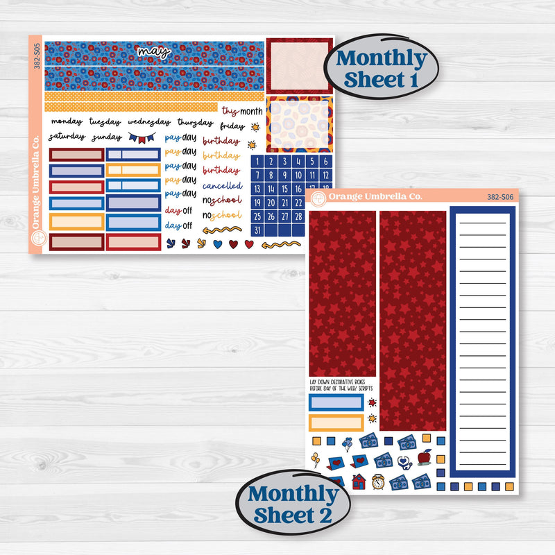 Floral Memorial Day Kit | A5 Plum Monthly & Dashboard Planner Kit Stickers | Brave | KIT-382-S