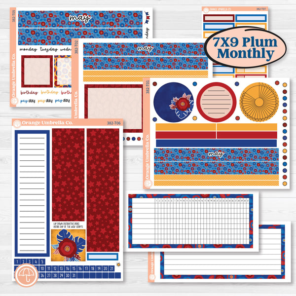 Floral Memorial Day Kit | 7x9 Plum Monthly & Dashboard Planner Kit Stickers | Brave | KIT-382-T