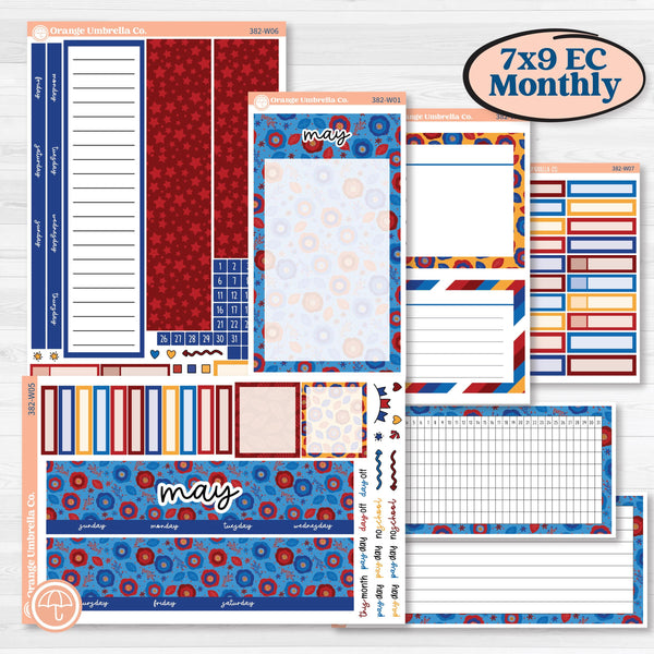 Floral Memorial Day Kit | 7x9 Erin Condren Life Planner Monthly & Dashboard Planner Kit Stickers | Brave | KIT-382-W