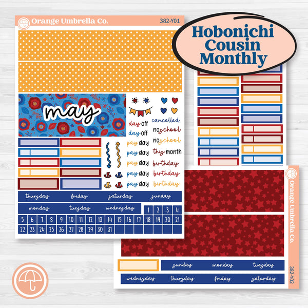 Floral Memorial Day Kit | Hobonichi Cousin Monthly Planner Kit Stickers | Brave | KIT-382-Y