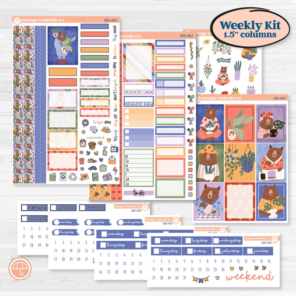 Bear and Plant Kit | Weekly Sticker Kit for Vertical Planners like Erin Condren | Homebody | KIT-385-A