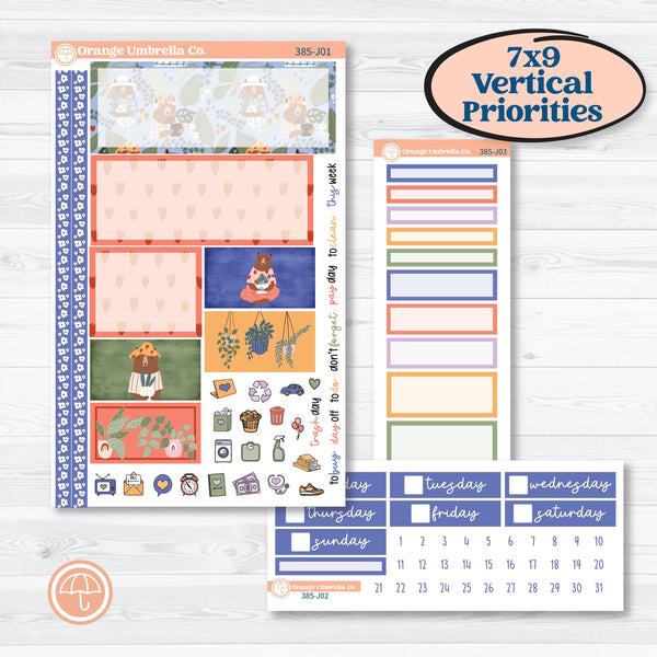 Bear and Plant Kit | Plum Vertical Priorities 7x9 Planner Kit Stickers | Homebody | KIT-385-J