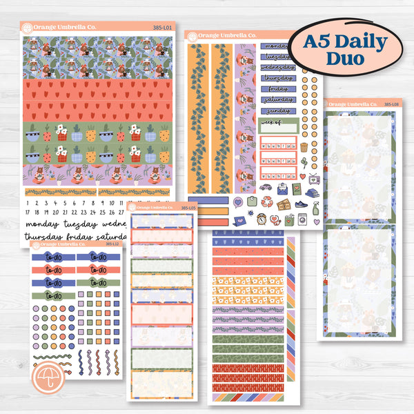 Bear and Plant Kit | A5 Daily Duo Planner Kit Stickers | Homebody | KIT-385-L