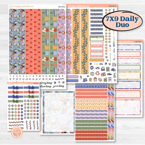 Bear and Plant Kit | 7x9 Erin Condren Daily Duo Planner Kit Stickers | Homebody | KIT-385-M